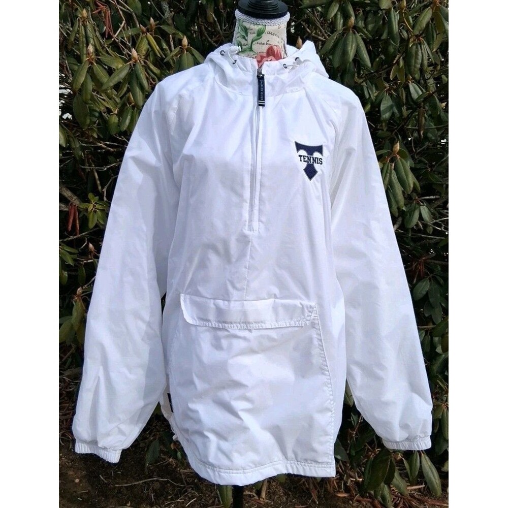 Charles River XL White Lined Windbreaker 1/4 Zip Tennis Jacket Athletic Fall
